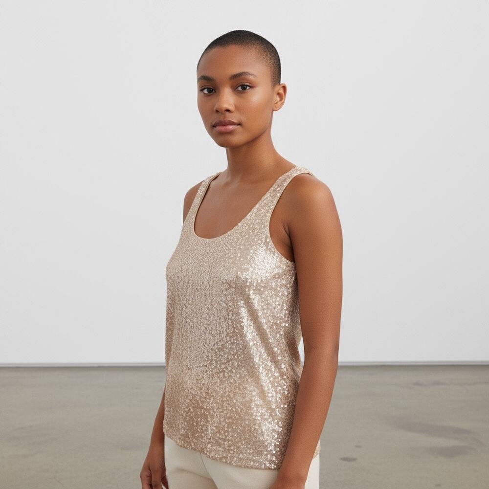 Talbots Sequin Tank Top Women’s Medium Light Peach Lined Scoop Neck Dress Casual